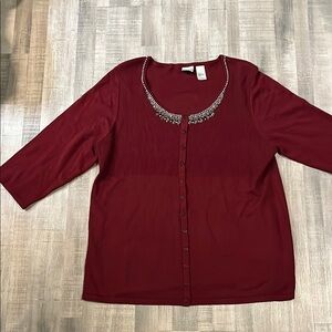 Burgandy cardigan with bling collar